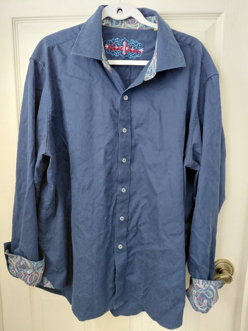 Robert Graham Classic Fit Geometric Blue Blouse Size 3XL Button Up Long Sleeve
